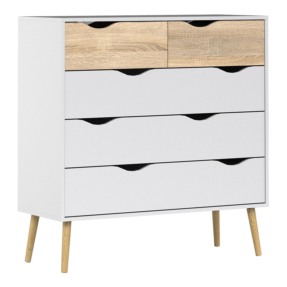 Oslo Chest of 5 Drawers (2+3) White and Oak